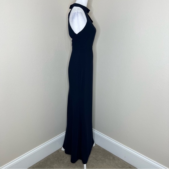 After Six Midnight Blue Crepe Tie Neck Halter Trumpet Gown Bridesmaid Dress NWT - Picture 8 of 11